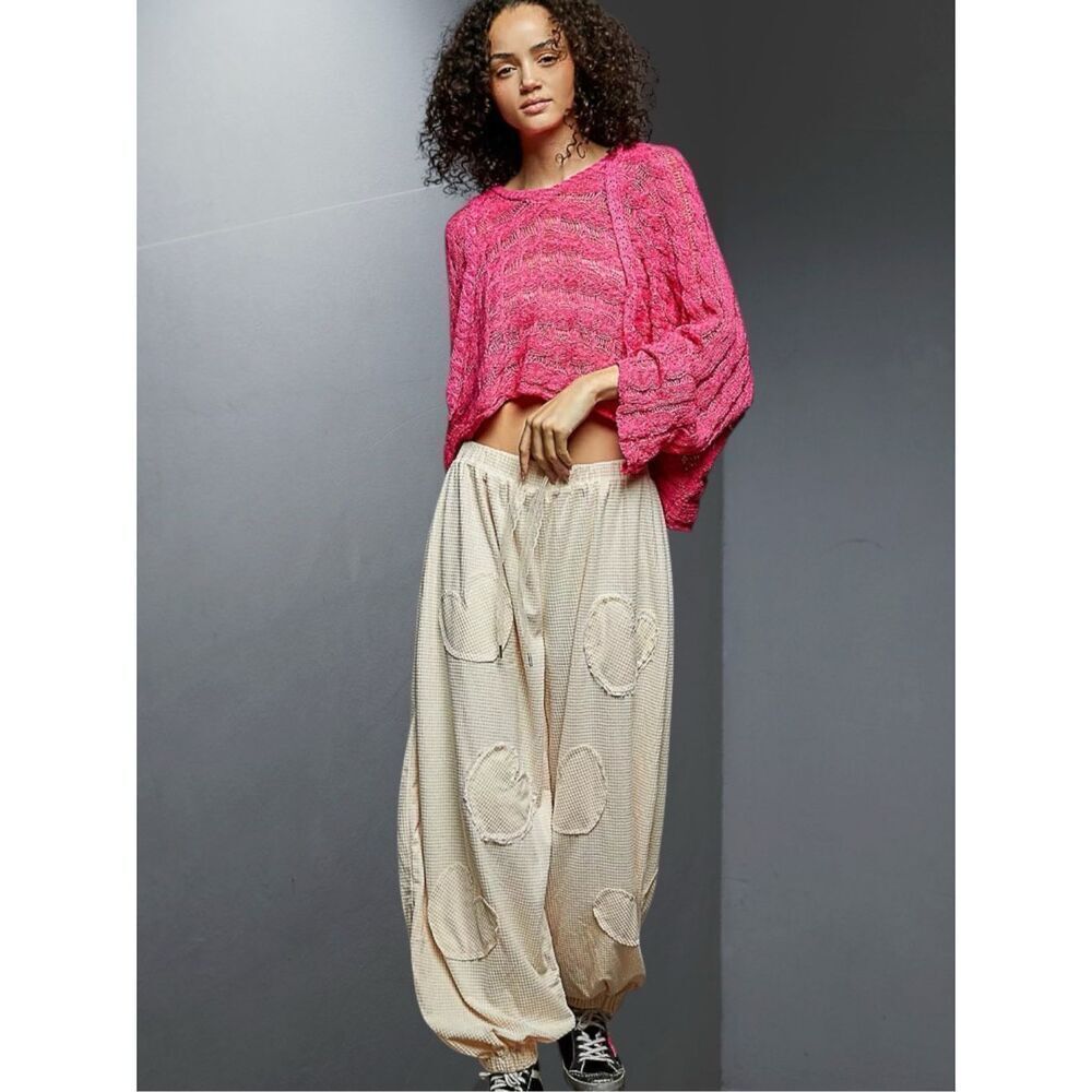 POL Hot Pink Open Knit Cropped Hoodie Sweater Boho Lace Long Sleeve Top NEW - Picture 4 of 14